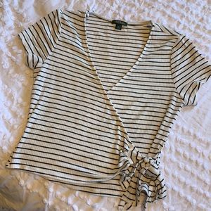 White and black striped wrap shirt